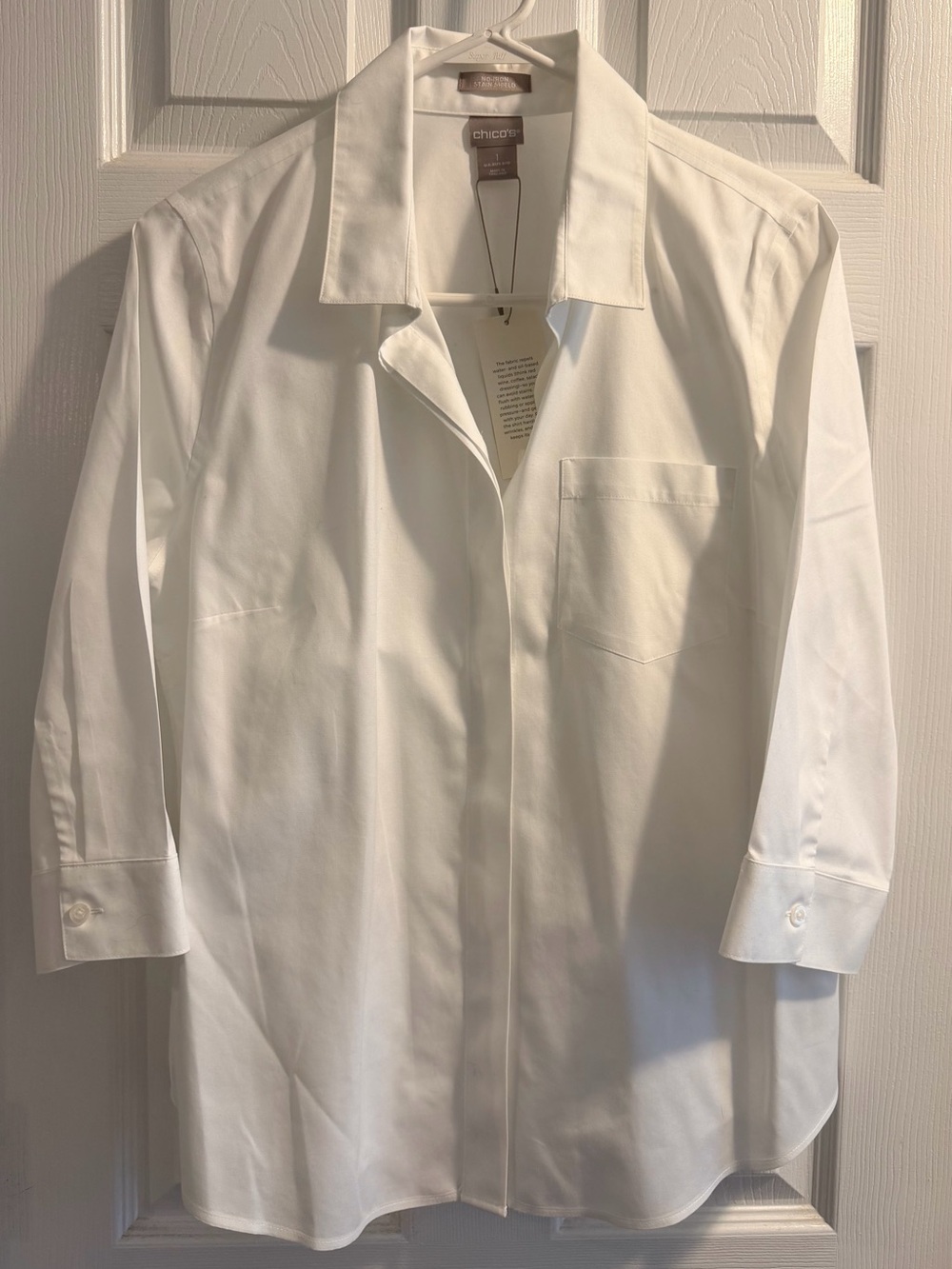 Chico's Crisp White 3/4 Length Sleeve Button Down Shirt